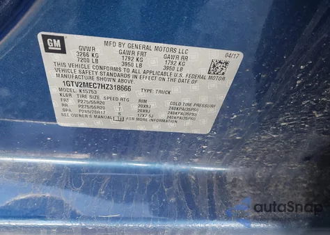 2017 GMC Sierra 1500 Sle from USA, damaged, VIN 1GTV2MEC7HZ318666